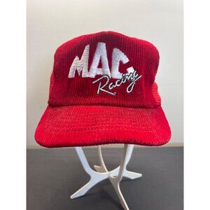 Vintage MAC TOOLS Racing Hat Cap Snapback Trucker Red Corduroy 90s Stained